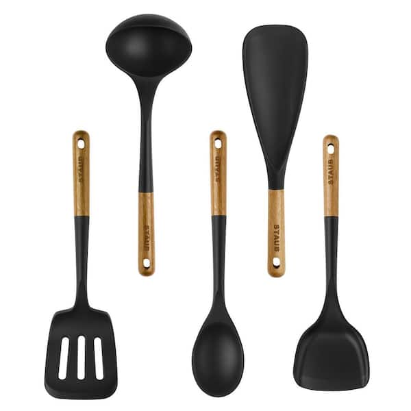 Silicone Black with Wood Handle 5-pc Cooking Utensil Set