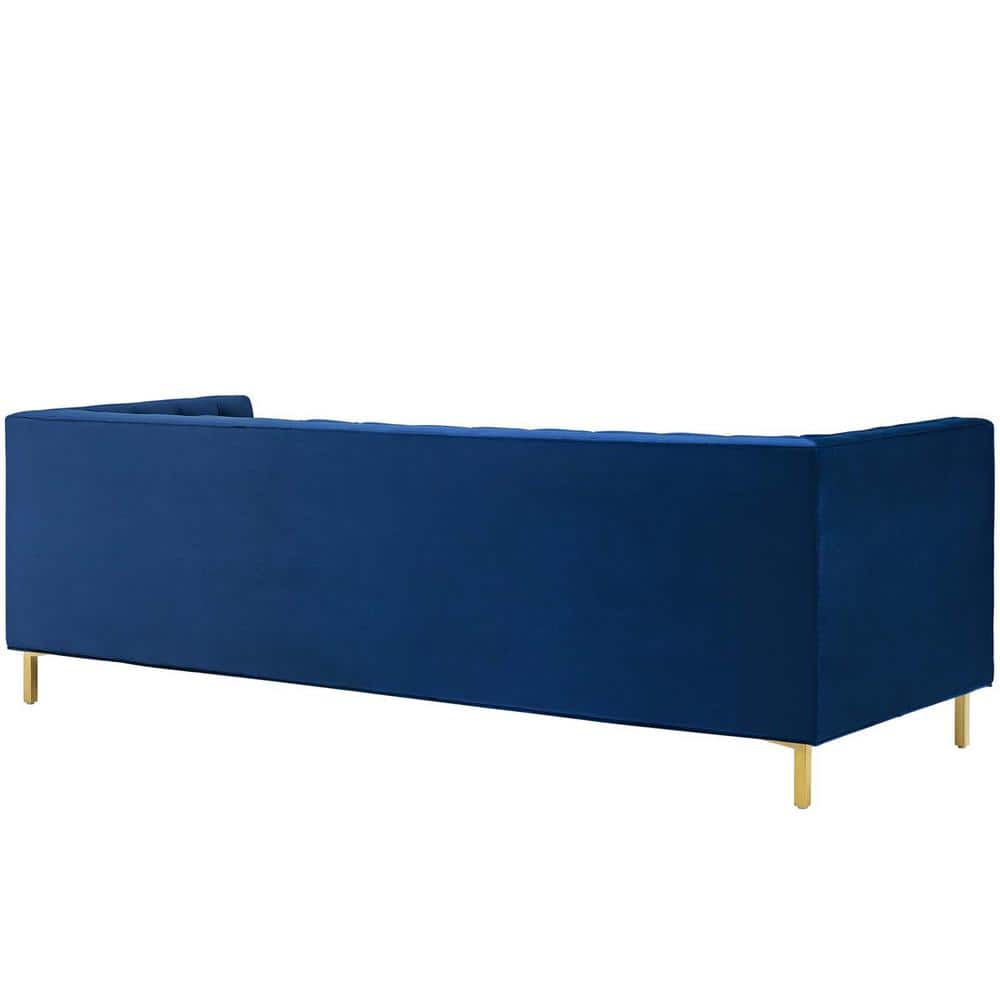 Delight Navy Velvet Tufted Button Luxe Sofa with Gold Legs