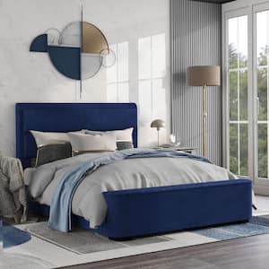 Claredon Blue Navy Wood Frame Queen Panel Bed with Storage