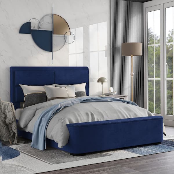 Claredon Blue Navy Wood Frame Queen Panel Bed with Storage