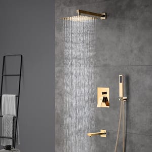 1-Spray Patterns with 2.5 GPM 10 in. Tub Wall Mount Dual Shower Heads in Spot Resist Gold