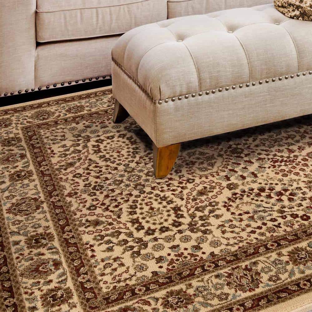 Taupe Floral Scroll Synthetic 8'x10' Area Rug