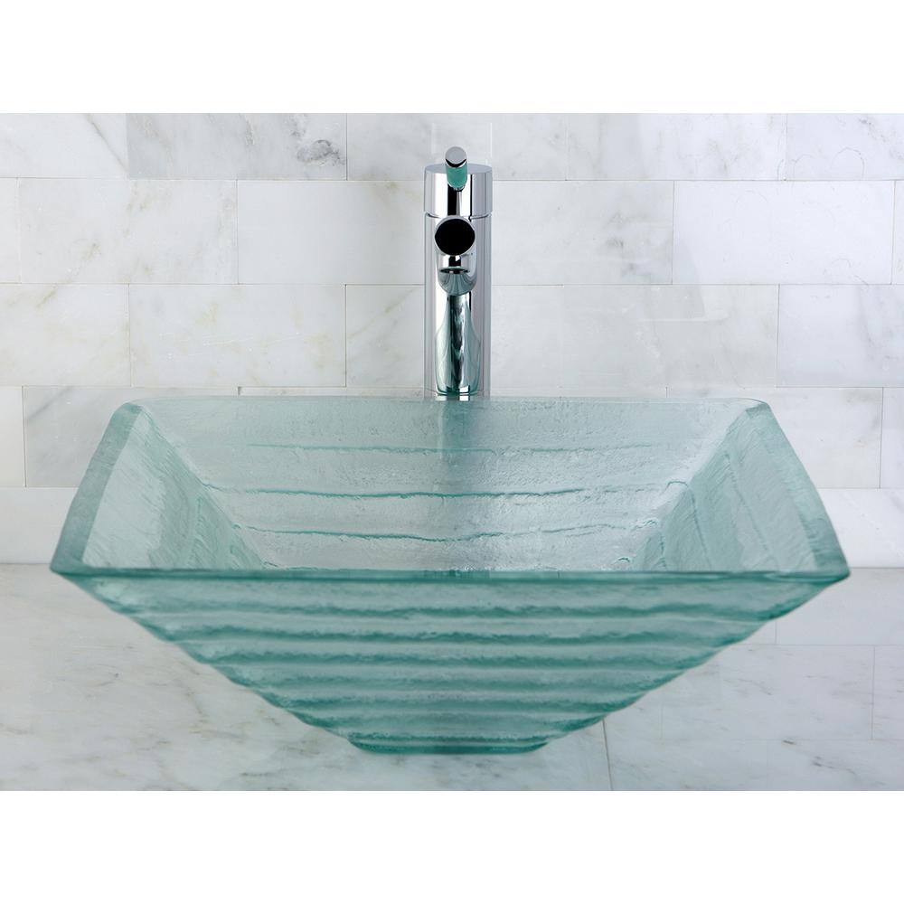 Clear Tempered Glass Square Above-Counter Vessel Sink