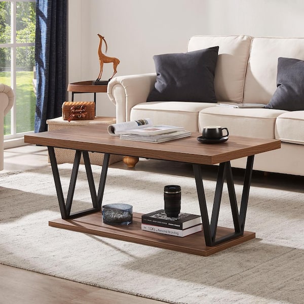 Brescia 44 in. Walnut Rectangle Coffee Table with Storage