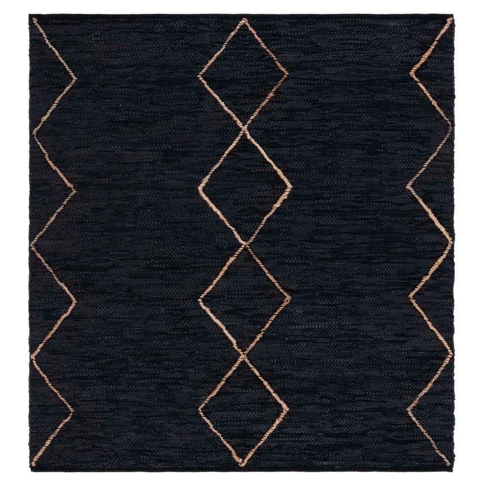Vintage Leather 6 ft. x 6 ft. Black/Natural Marle Chevron Square Area Rug price history on PriceWatchPro