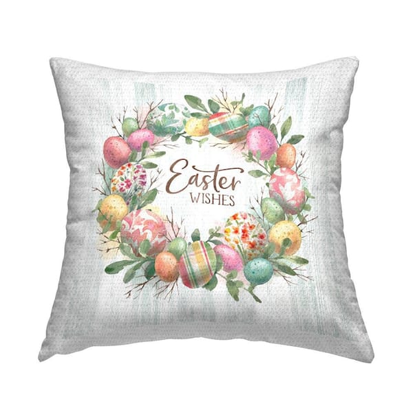 Stupell Industries Easter Wishes Wreath Outdoor Printed Throw Pillow by Courtney Morgenstern
