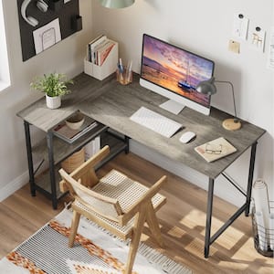 55 in. Grey L Shaped Desk with Storage Shelves