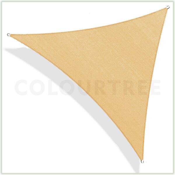 Beige Equal Triangle Heavy Duty Steel Wire Sun Shade Sail Patio Cover w/8" Kit 