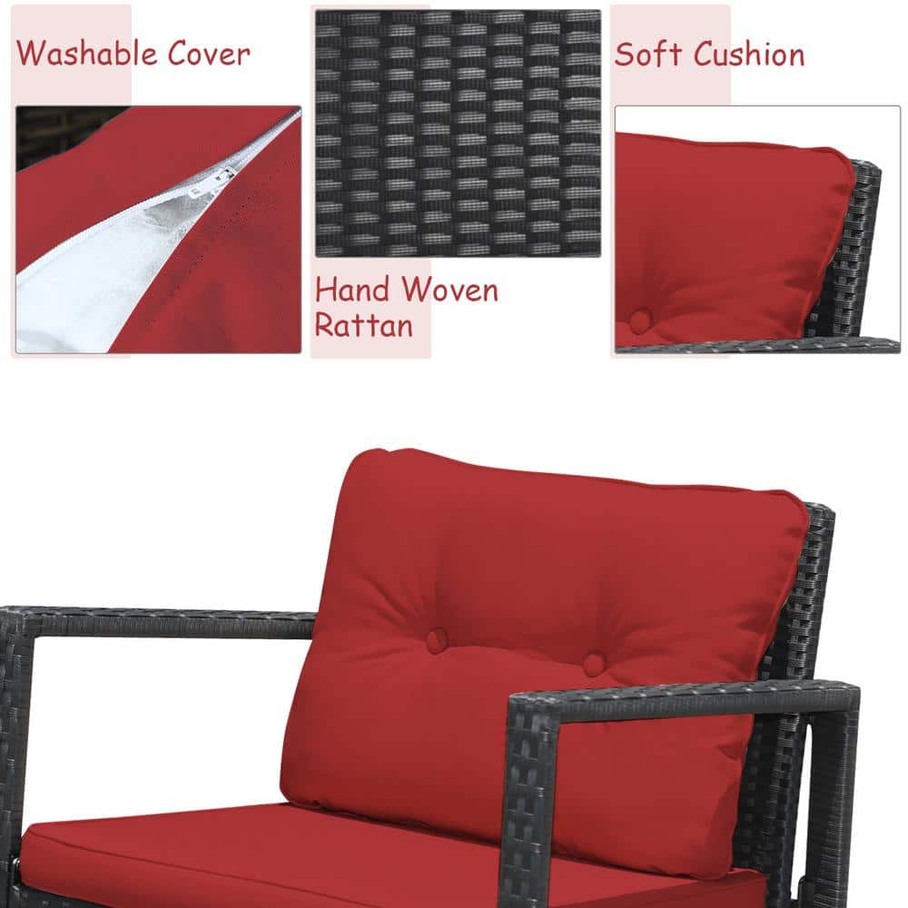 Red Cushioned Black Steel Rocking Armchairs with Glass Table Set