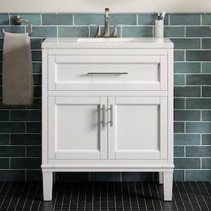 Chesil 30 in. W x 19.2 in. D x 36.1 in. H  Single Sink Freestanding Bath Vanity in White with Quartz Top