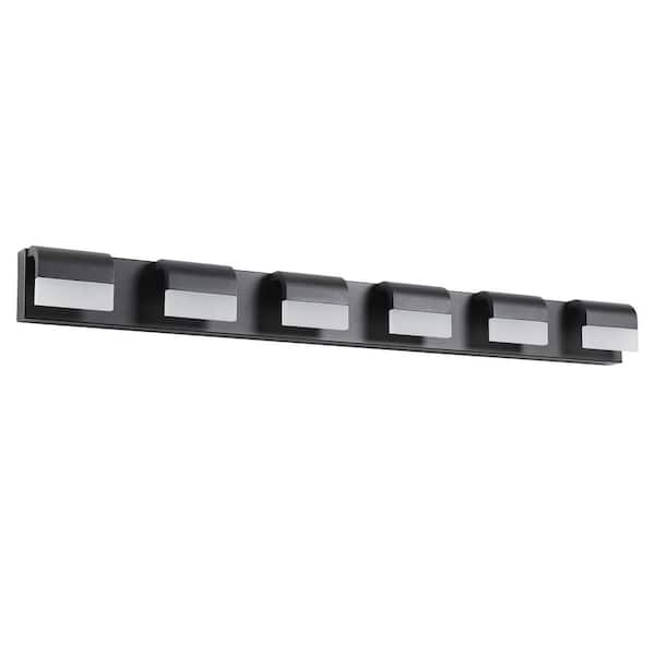 FIRHOT 46 in. 7 Light Black LED Vanity Light Bar Energy-Efficient Bathroom Wall Sconce with Acrylic Light Shades