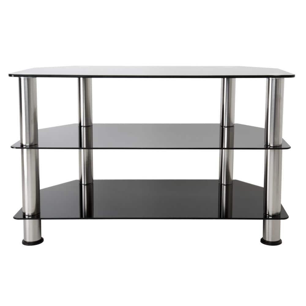 Sleek Corner Black Chrome Tempered Glass TV Stand