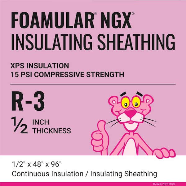 FOAMULAR NGX Insulating Sheathing 0.5 in. x 4 ft. x 8 ft. SE R-3 XPS Rigid Foam Board Insulation