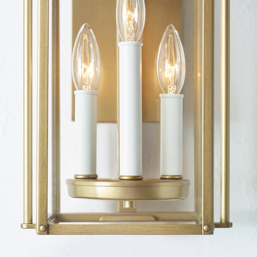 Wellsworth Painted Distressed Brass 3-Light Rectangular Lantern Sconce