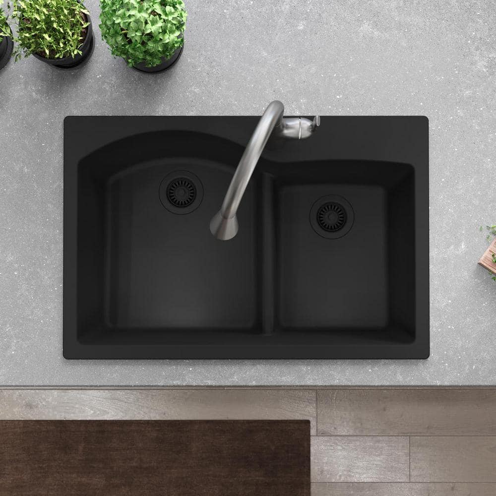 Matte Black Double Bowl Granite Composite Kitchen Sink