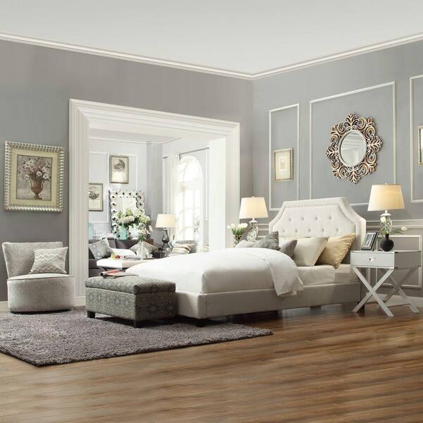 HomeSullivan Monarch White King Upholstered Bed