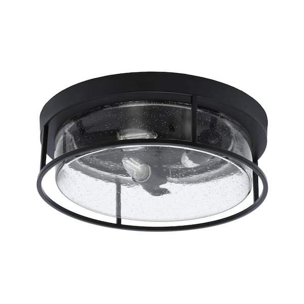 Unbranded Ashland 16 in. 3 Light Matte Black Flush Mount with Clear Bubble Glass Shade No Bulbs Included