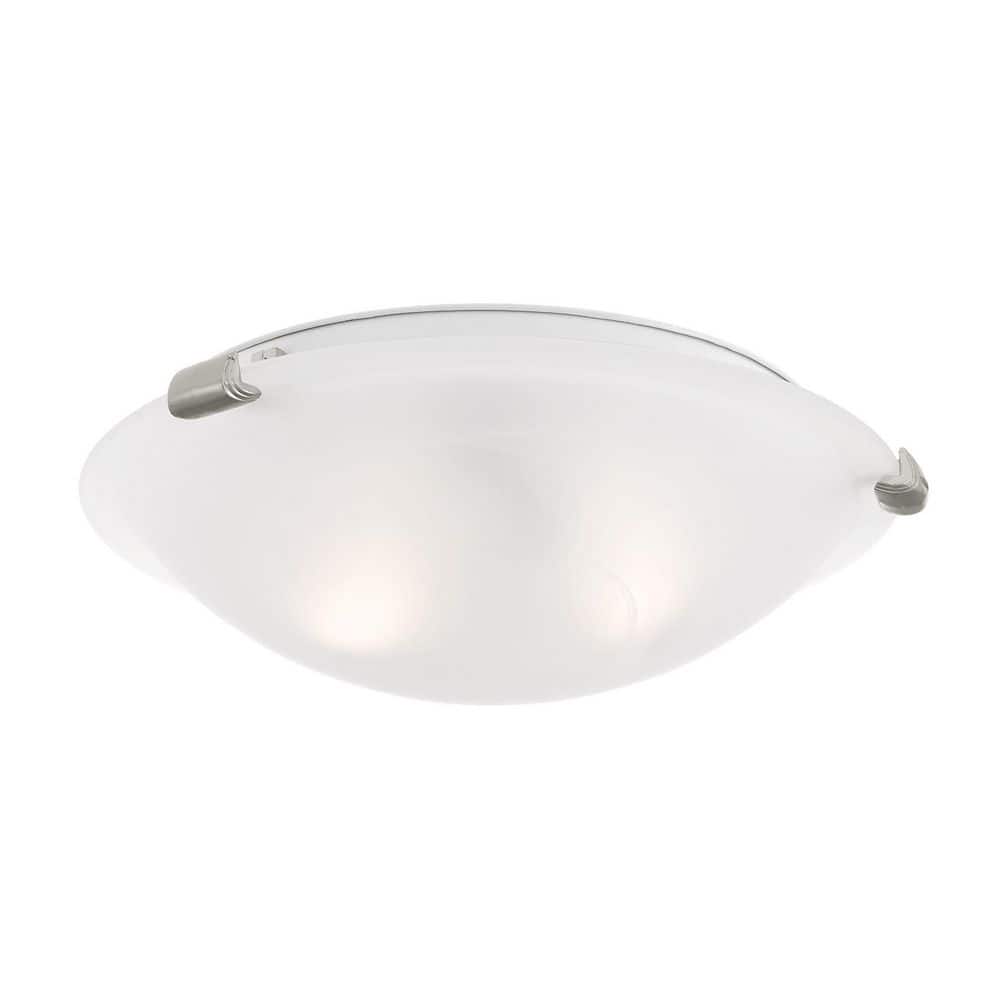 Oasis 12.25" Brushed Nickel Flush Mount with White Alabaster Glass