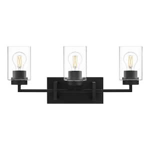 Westerling 22.5 in. 3-Light Matte Black Bathroom Vanity Light Fixture with Clear Glass Shades