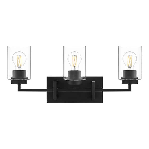 Westerling 22.5 in. 3-Light Matte Black Bathroom Vanity Light Fixture with Clear Glass Shades