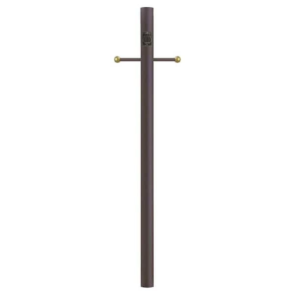 SOLUS 8 ft. Bronze Outdoor Direct Burial Lamp Post with Cross Arm and Grounded Convenience Outlet fits 3 in. Post Top Fixtures