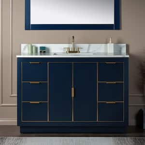 Venice 49 in.W x 22 in.D x 38 in.H Bath Vanity in Navy Blue with Fish Belly Engineered stone Vanity Top with White Sink