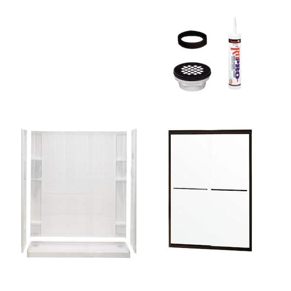 STERLING Ensemble Tile 34 in. x 60 in. x 75-3/4 in. Shower Kit with Shower Door in White/Oil Rubbed Bronze-DISCONTINUED
