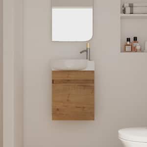 16 in. W Modern Elegant Floating Wall Mounted Bathroom Vanity with White Ceramic Sink and Soft Close Doors, in Yellow