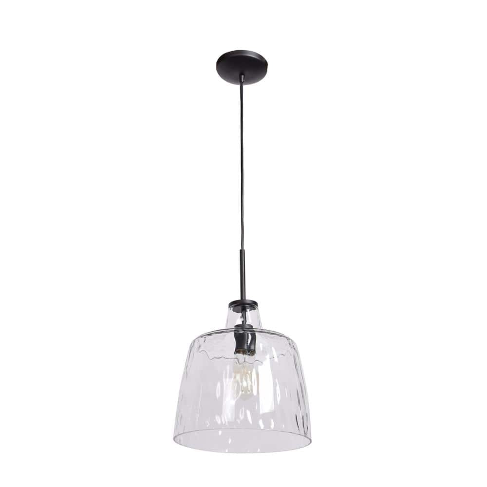 Black Mini Pendant Light with Clear Wavy Glass Shade