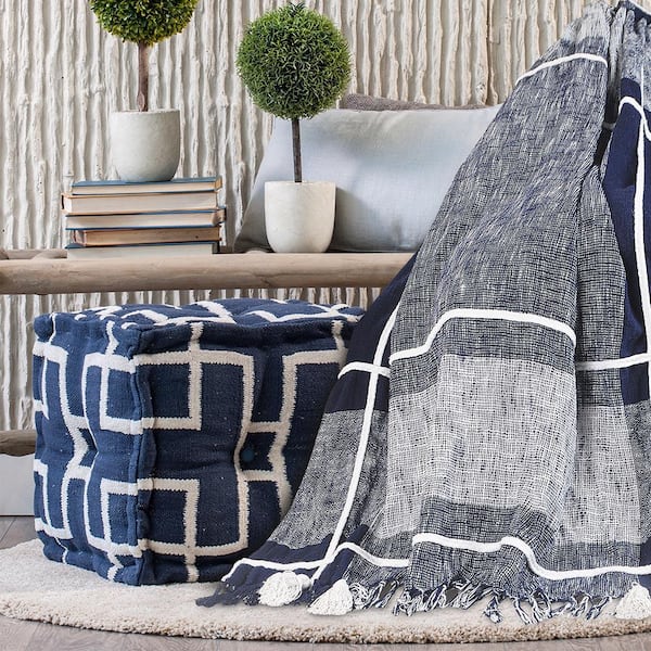 Unbranded Gemma Modern Checks Blue / White Organic Cotton Throw Blanket