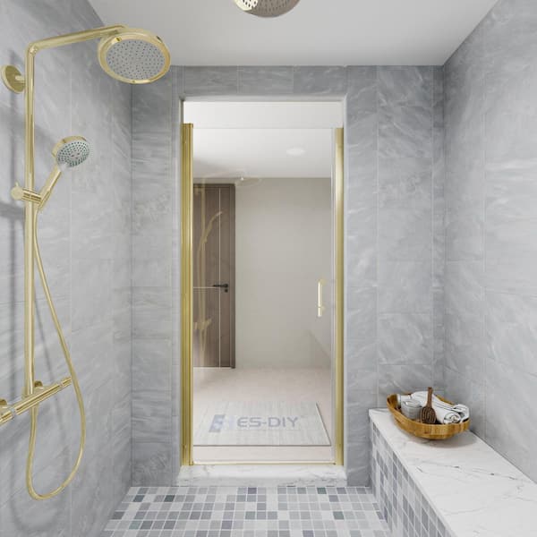 34-36 in. W x 72 in. H Pivot Frameless Shower Door in Brushed Gold with Clear Glass