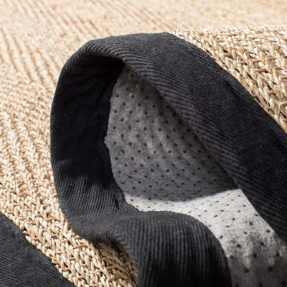 Herringbone Hand-Knotted Cotton Area Rug 4' Square, Natural & Black
