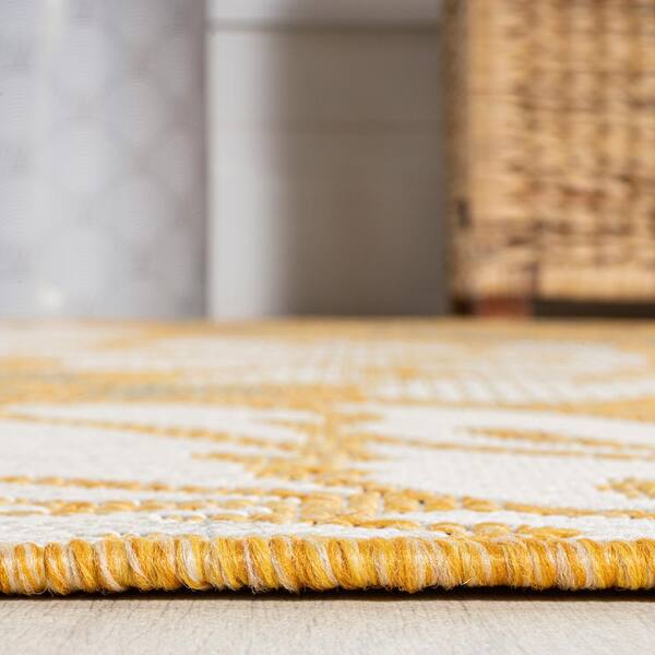 JONATHAN Y Zinnia Modern Floral Textured Weave Yellow/Cream 2 ft