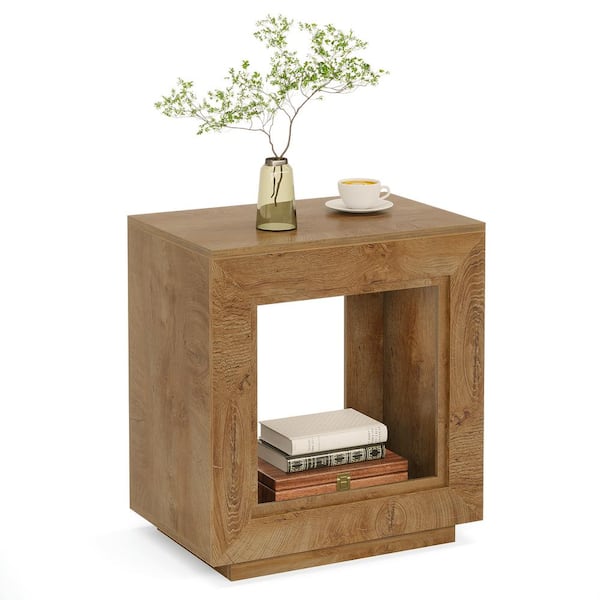 BYBLIGHT Kerlin 23.62 in. Brown Rectangular Wood End Table, Farmhouse 2-Tiered Side Table for Living Room, Entrance