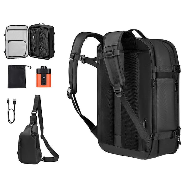 Vacuum Travel Backpack, 65L, Expandable Seal Compression with Pump, with Lock, Airback Vacpack, Water-Resistant, Black