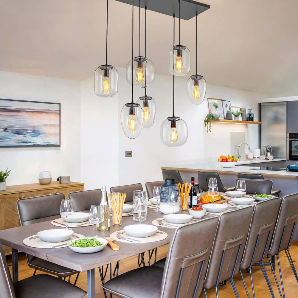 Dvorakova 39. 37in. 7-Light Black Linear Cluster Chandelier with Clear Glass Shade Kitchen Island Pendant price history on PriceWatchPro