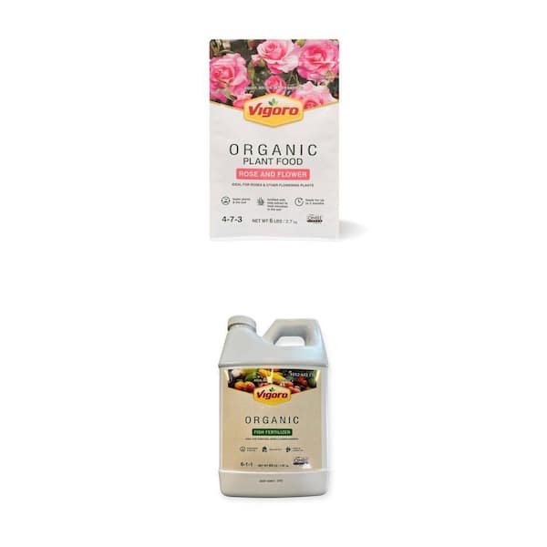 6 lb Organic Rose and Flower Plant Food 4-7-3 and 64 oz Organic Fish Fertilizer 6-1-1 Combo