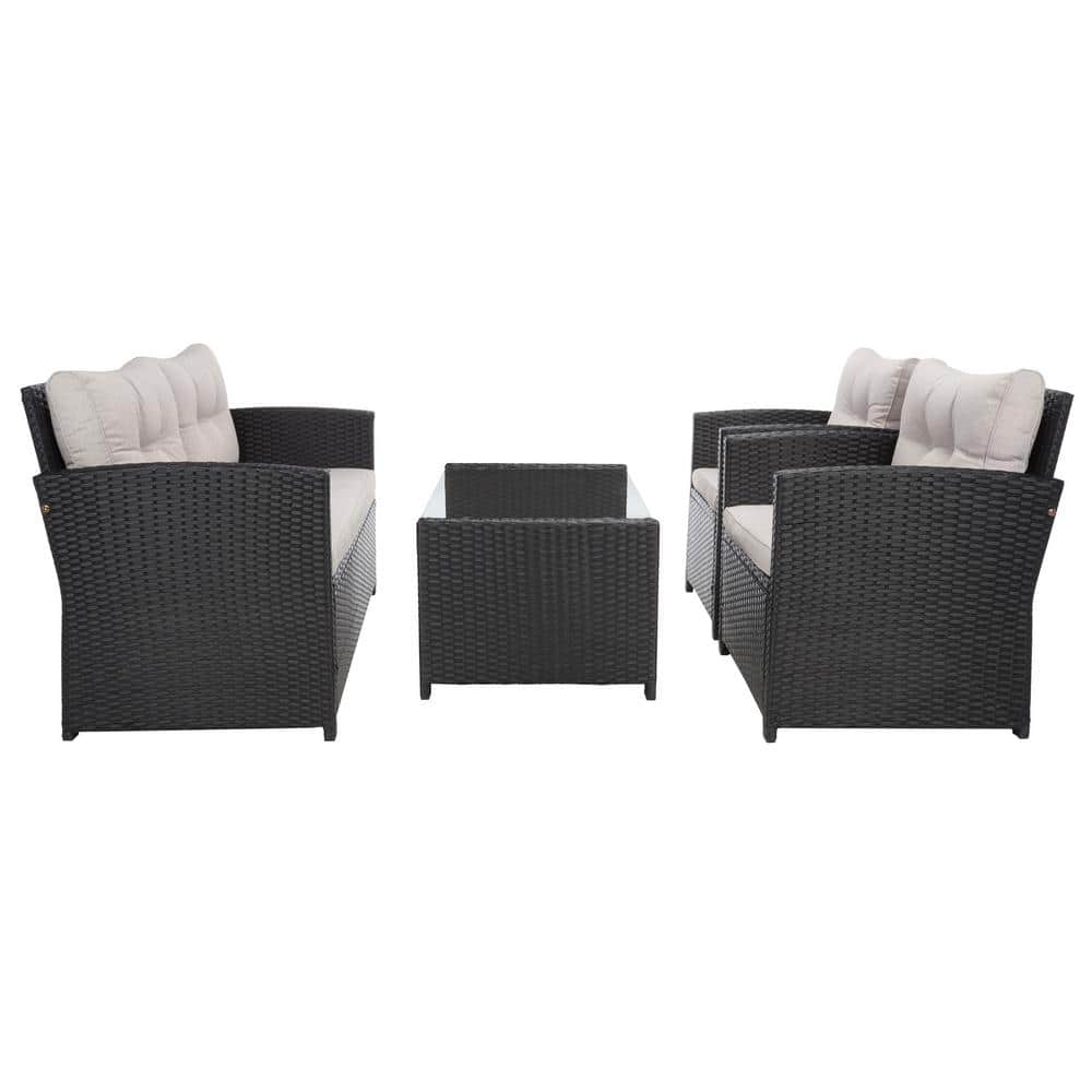 Vellor Black and Light Grey Wicker 4-Piece Patio Conversation Set