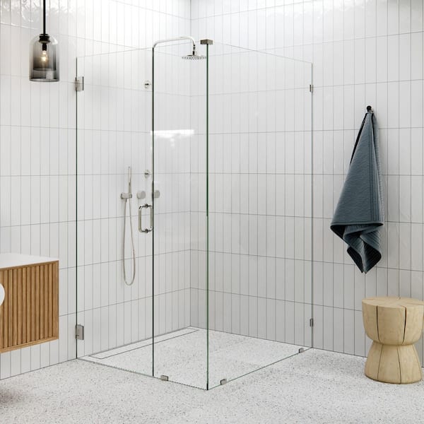 40 in. W x 48.5 in. D x 78 in. H Pivot Frameless Corner Shower Enclosure in Polished Nickel Finish with Clear Glass