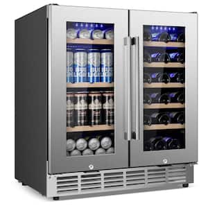 30.31 in. Dual Zone 28-Bottles and 88-Cans Beverage and Wine Cooler in Silver Built in Wine Refrigerator 4-Handles