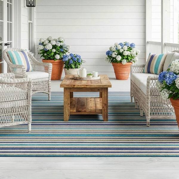 Couristan Cape Brockton Cobalt-Teal 8 ft. x 11 ft. Indoor/Outdoor