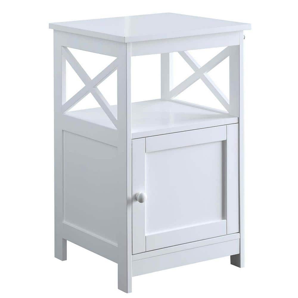 Contemporary Oxford White Wood and Metal End Table with Cabinet