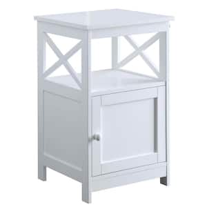 Oxford 16 in. White Standard Height Square Wood Top End Table with Storage Cabinet and Shelf