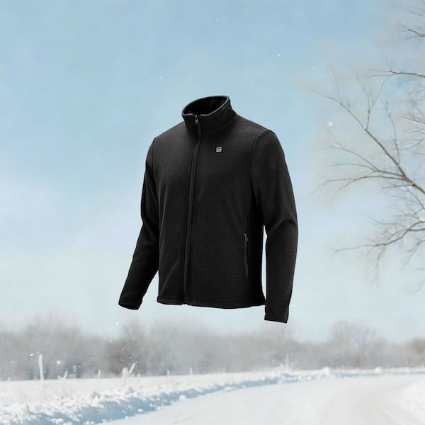 Heated Fleece Jacket for Men, Black, Heated Sweatshirt with 7. 4V 16000mAh Rechargeable Power Bank Pack, 6 Heating Zones