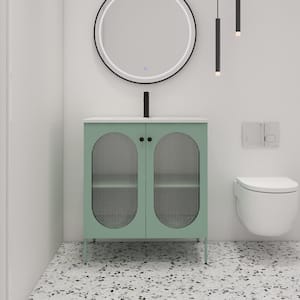 30 in. W. x 18.3 in. D x 34.3 in. H Freestanding Bath Vanity in Green with White Ceramic Top