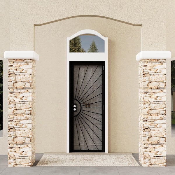 32 in. x 80 in. Universal/Reversible Hinging Black Surface Mount Steel Security Door w/ Perforated Metal Screen(No Lock)