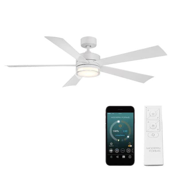 Modern Forms Wynd 60 in. Smart Indoor/Outdoor 5-Blade Ceiling Fan Matte White with 3000K LED and Remote Control