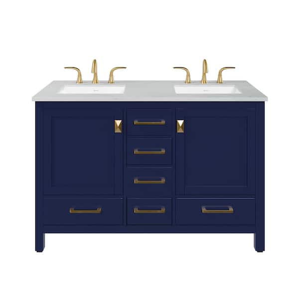Aberdeen 48 in. Double Sink Blue Bath Vanity with White Carrara Quartz Top (Assembled)