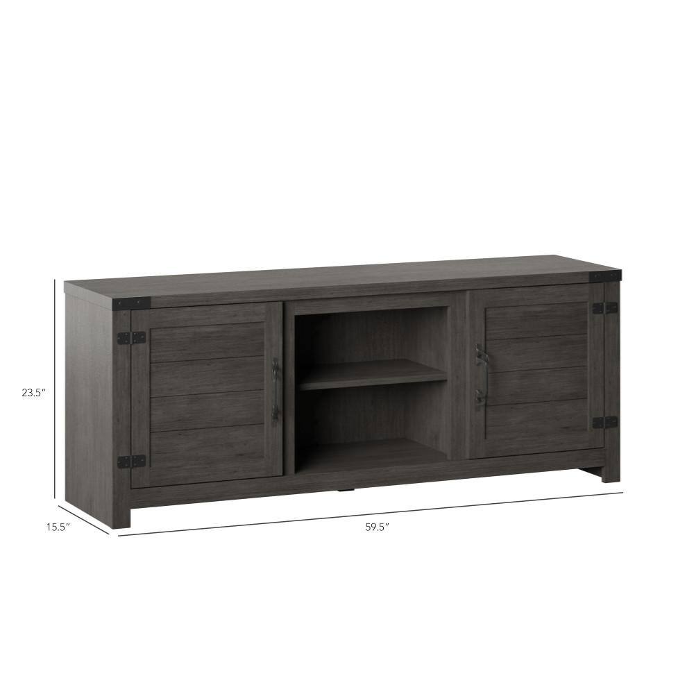 Weathered Gray 60" TV Stand with Planked Doors and Nail Head Details