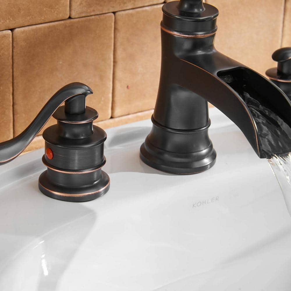 Oil Rubbed Bronze Waterfall Widespread Bathroom Faucet with Pop-Up Drain